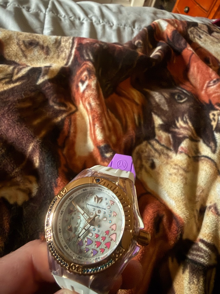 Technomarine Rose Gold Watch With Purple & White Strap